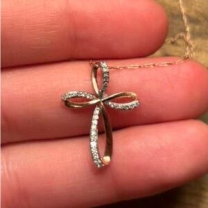 NEW 10K Chain Diamond Rose Gold Cross Pendant Charm 10kt 10k 10KT 10 karat